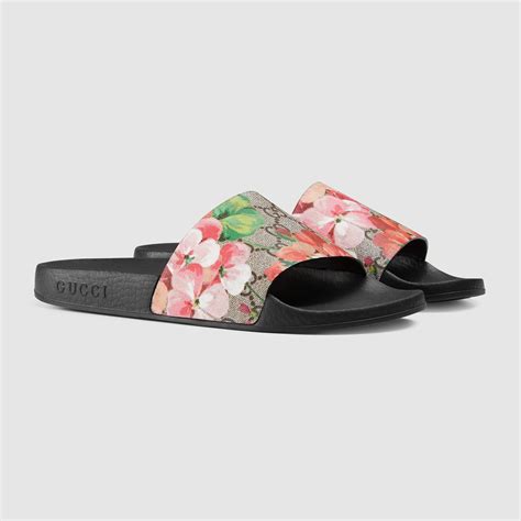 gucci pink flower slides